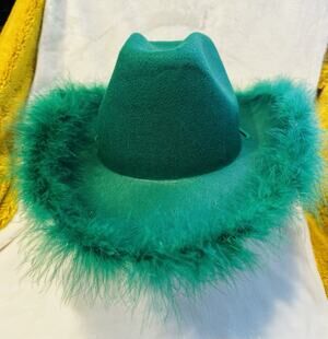 Cowgirl Hat Green Fluffy Feathers Novelty Cowboy Hat Party Costume Accessories